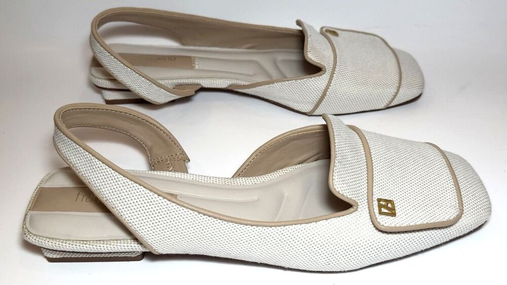 Franco Sarto Teagan2 Slingback Flats Natural Beige Canvas Square Toe 8M